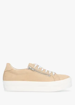 Outlet DANIEL Tippie Beige Leather Reptile Double Zip Trainers