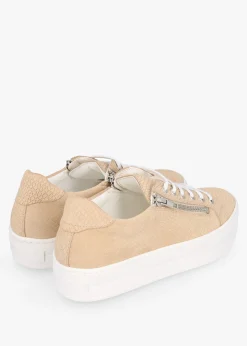 Outlet DANIEL Tippie Beige Leather Reptile Double Zip Trainers