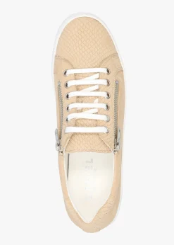 Outlet DANIEL Tippie Beige Leather Reptile Double Zip Trainers