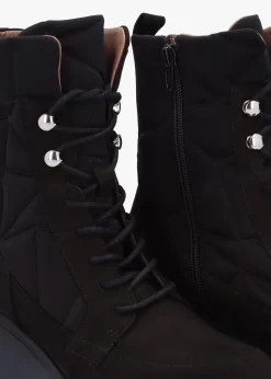 Discount WONDERS Toronto Black Suede & Nylon Wedge Ankle Boots