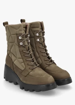 New WONDERS Toronto Khaki Suede & Nylon Wedge Ankle Boots
