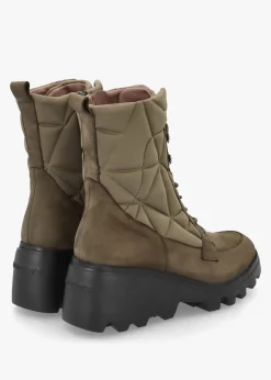 New WONDERS Toronto Khaki Suede & Nylon Wedge Ankle Boots