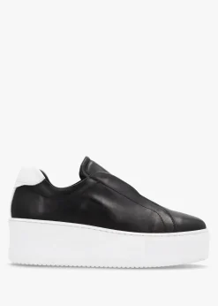 Sale DANIEL Tred Black Smooth Leather Laceless Flatform Trainers