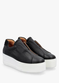 Hot DANIEL Tred Black Tumbled Leather Laceless Flatform Trainers