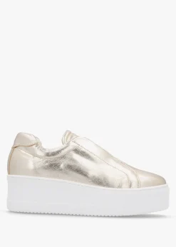 Clearance DANIEL Tred Gold Leather Laceless Flatform Trainers