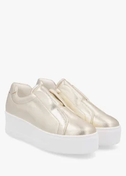 Clearance DANIEL Tred Gold Leather Laceless Flatform Trainers