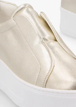 Clearance DANIEL Tred Gold Leather Laceless Flatform Trainers