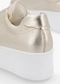 Clearance DANIEL Tred Gold Leather Laceless Flatform Trainers
