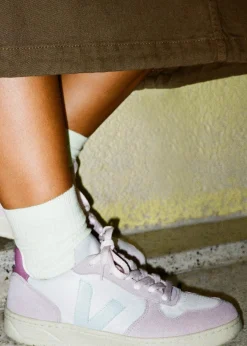 Fashion VEJA V-10 Leather Gravel Menthol Parme Trainers