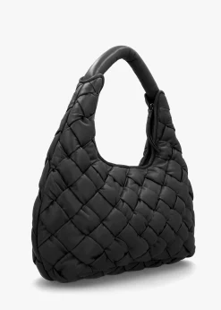 New DANIEL Veave Black Leather Woven Shoulder Bag