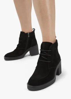 Online DANIEL Vesta Black Suede Lace Up Block Heel Ankle Boots