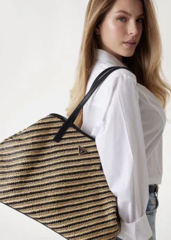 Outlet GUESS Vikky II Natural Black Beachy Tote Bag