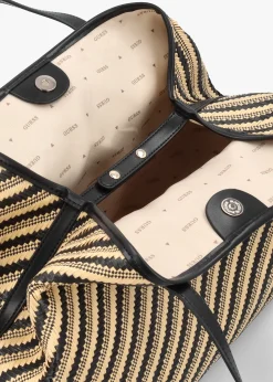 Outlet GUESS Vikky II Natural Black Beachy Tote Bag