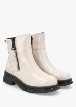 Sale CAPRICE White Patent Leather Side Zip Ankle Boots