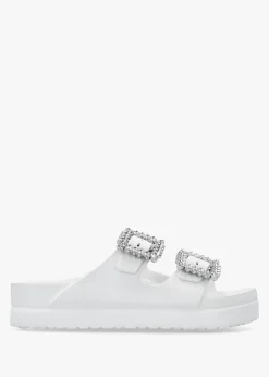 Sale HOT SAND White Two Bar Embellished Mules