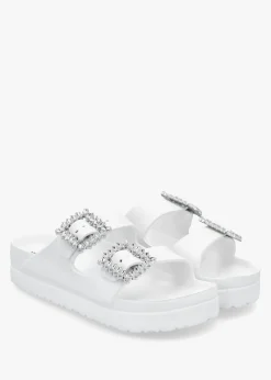 Sale HOT SAND White Two Bar Embellished Mules