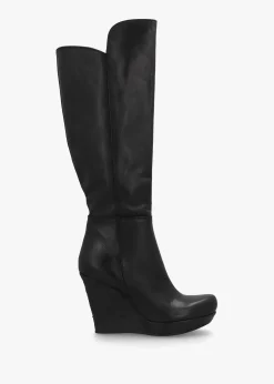 Best DANIEL Wiser Black Leather Knee High Wedge Boots