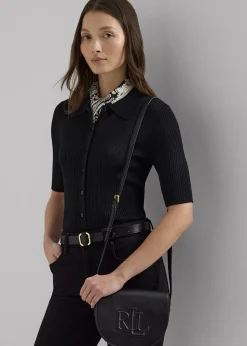 Outlet LAUREN RALPH LAUREN Witley Medium Black Leather Cross-Body Bag