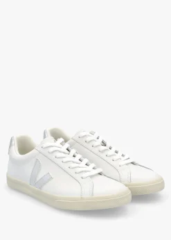 Clearance VEJA Women's Esplar Logo Extra White Silver Leather Trainers