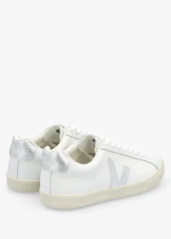 Clearance VEJA Women's Esplar Logo Extra White Silver Leather Trainers