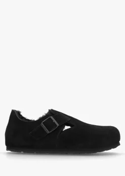 Online BIRKENSTOCK Women’s London Shearling Black Suede Clog Shoes