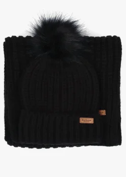 Hot BARBOUR Women’s Saltburn Black Beanie Hat & Scarf Gift Set