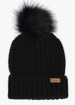 Hot BARBOUR Women’s Saltburn Black Beanie Hat & Scarf Gift Set