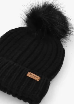 Hot BARBOUR Women’s Saltburn Black Beanie Hat & Scarf Gift Set