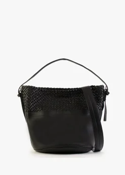 Discount FALORNI Woven Black Leather Bucket Bag