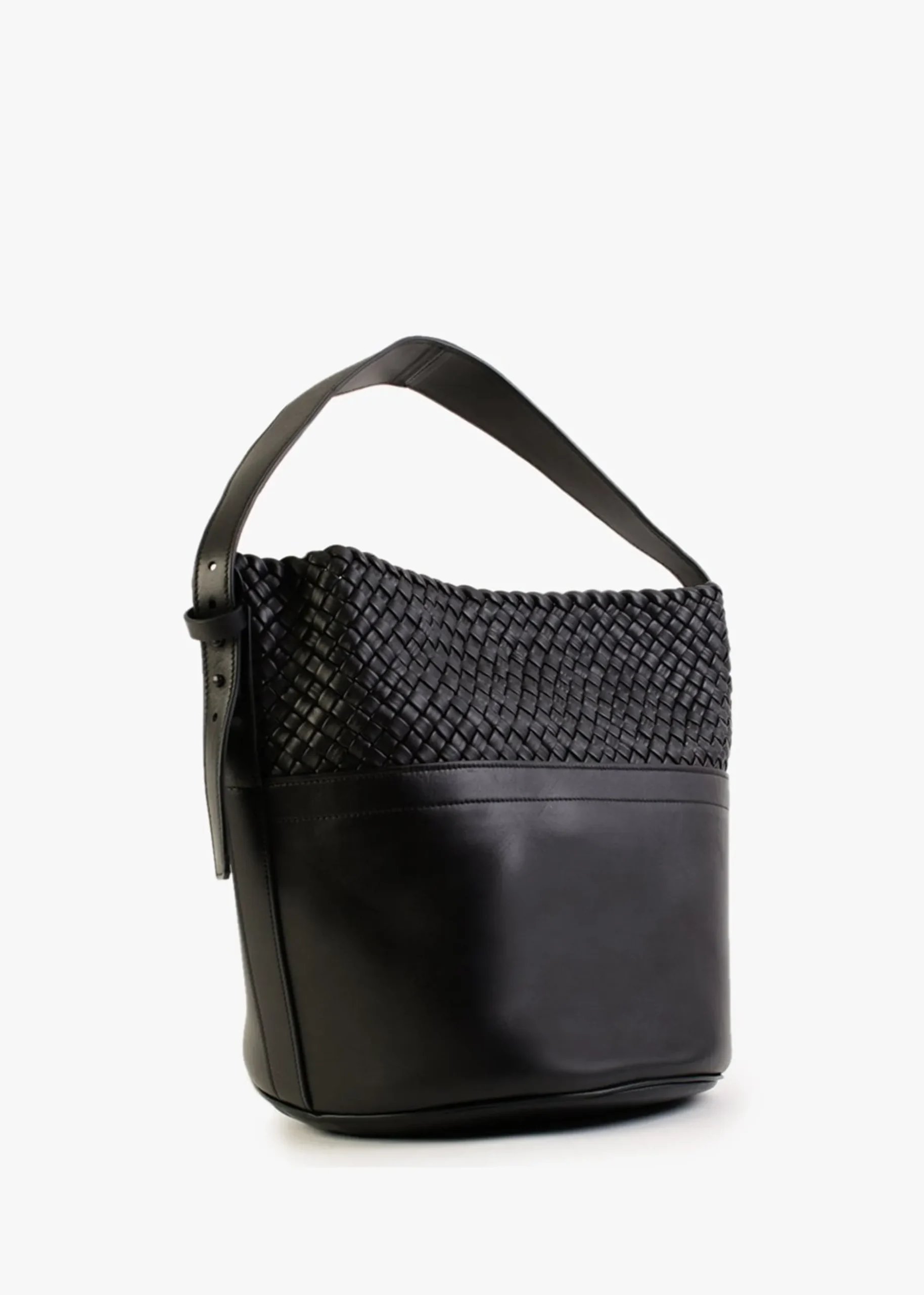 Discount FALORNI Woven Black Leather Bucket Bag