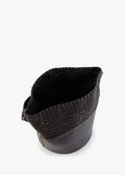 Outlet FALORNI Woven Brown Leather Bucket Bag