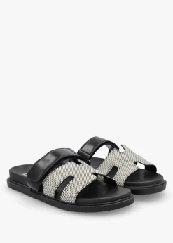 Fashion DF By DANIEL Yemmy Black & White H Bar Flat Mules