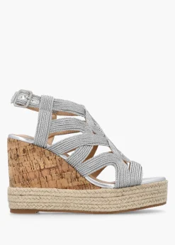 Discount DF By DANIEL Yope Silver Rope High Wedge Espadrille Sandals
