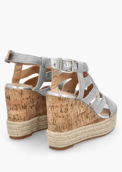 Discount DF By DANIEL Yope Silver Rope High Wedge Espadrille Sandals