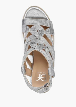 Discount DF By DANIEL Yope Silver Rope High Wedge Espadrille Sandals
