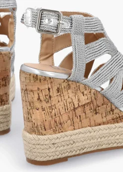 Discount DF By DANIEL Yope Silver Rope High Wedge Espadrille Sandals