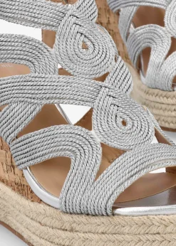 Discount DF By DANIEL Yope Silver Rope High Wedge Espadrille Sandals