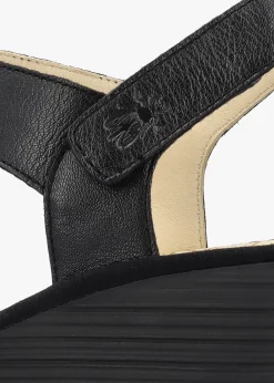 Online FLY LONDON Yoxa Black Leather Wedge Sandals