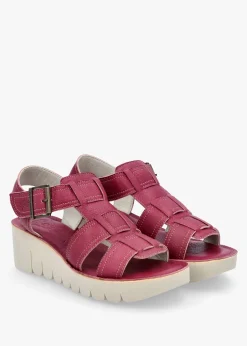 Hot FLY LONDON Yudd Berry Leather Wedge Sandals