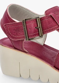 Hot FLY LONDON Yudd Berry Leather Wedge Sandals