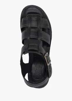 Fashion FLY LONDON Yudd Black Leather Wedge Sandals