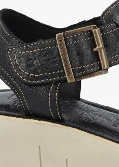 Fashion FLY LONDON Yudd Black Leather Wedge Sandals