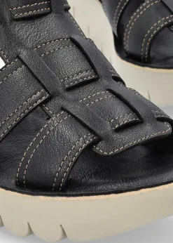 Fashion FLY LONDON Yudd Black Leather Wedge Sandals